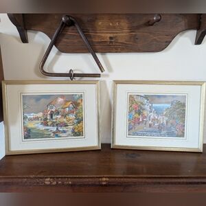Vintage Framed Foil Prints - Set of 2 Thatched Cottage & Clovelly Village Canada